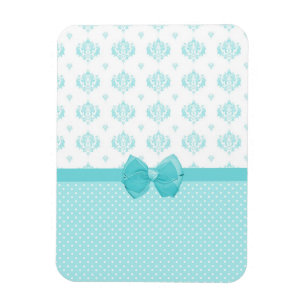 Aqua Blue Damask With Turquoise Ribbon Magnet