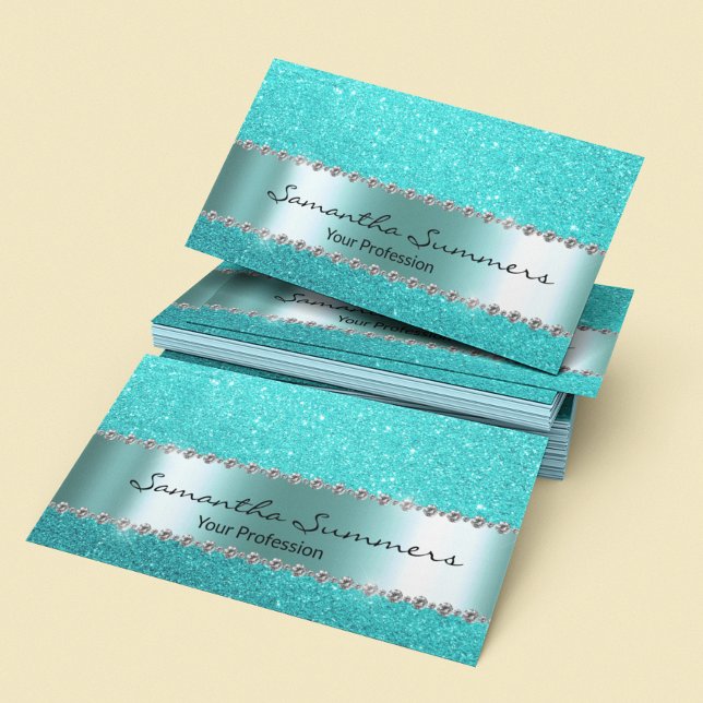 Aqua Blue Diamond Metal Elegant Glitter Business Card (Creator Uploaded)