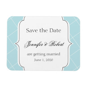 Aqua Blue Diamond Scallop Wedding Save the Date Magnet