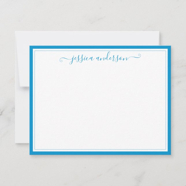 Aqua Blue Elegant Modern Chic Preppy Girly Script Card (Front)