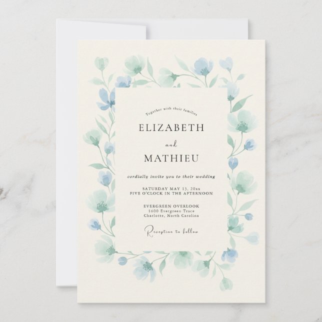Aqua Blue Ethereal Spring Wedding Invitation (Front)