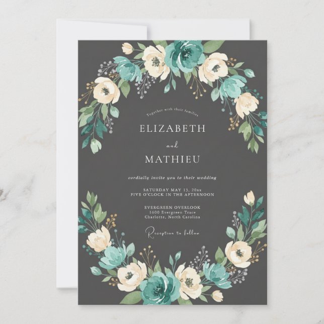 Aqua Blue Ethereal Winter Wedding Invitation (Front)