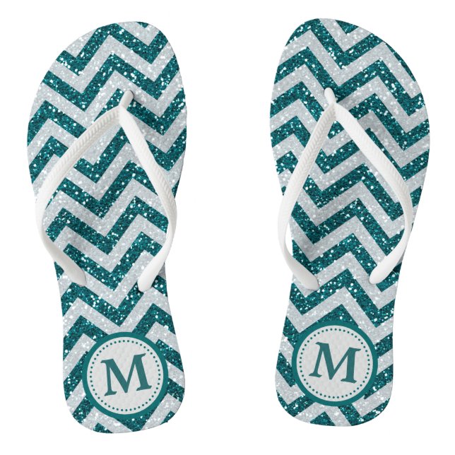 Aqua Blue Faux Glitter Monogram Jandals (Footbed)