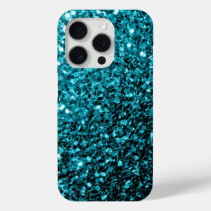 Aqua blue faux glitter sparkles iPhone 15 pro case