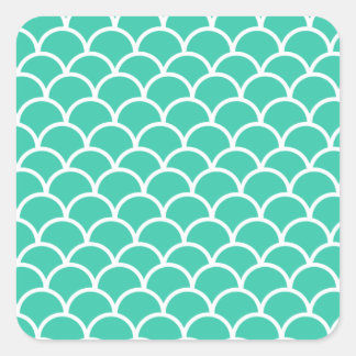 Aqua Blue Fish scale pattern Square Sticker