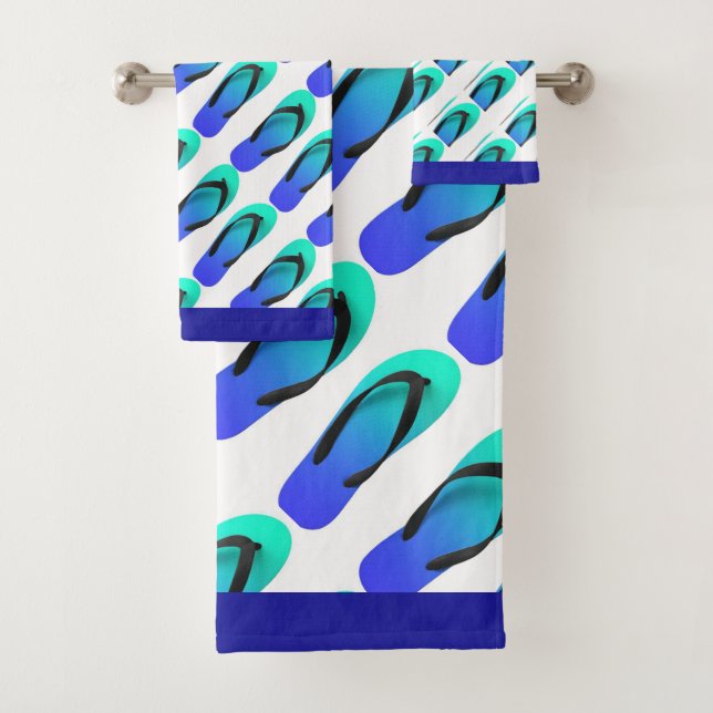 Aqua + Blue  Flip Flops Bath Towel Set (Insitu)
