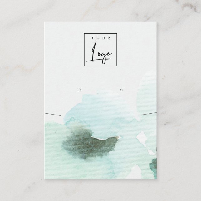 Aqua Blue Floral Abstract Earring Logo Display Business Card (Front)