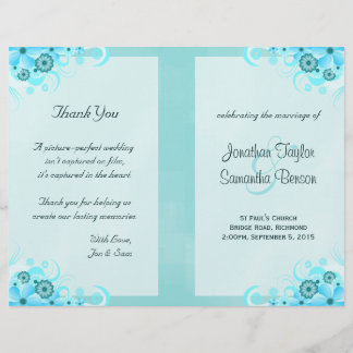 Aqua Blue Floral BiFold Wedding Program Templates