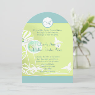 Aqua Blue Floral Bumble Bee Wedding Invitation