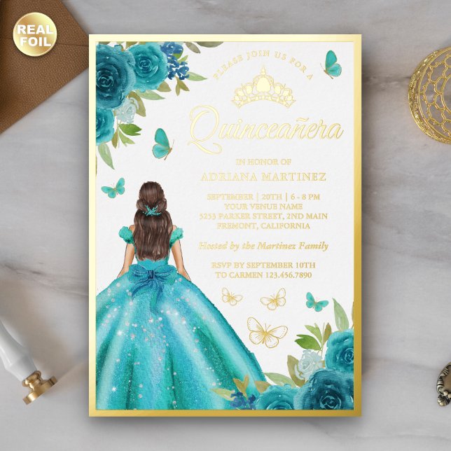 Aqua Blue Floral Dress Butterfly Quinceanera Gold (Creator Uploaded)