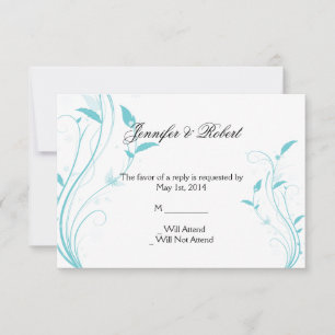 Aqua Blue Floral Filigree Response Card