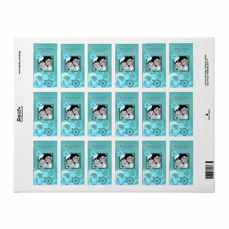 Aqua Blue Floral Hibiscus Wedding Photo Favour Win Label