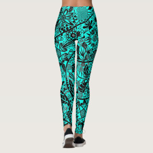 Aqua Blue Floral Leggings