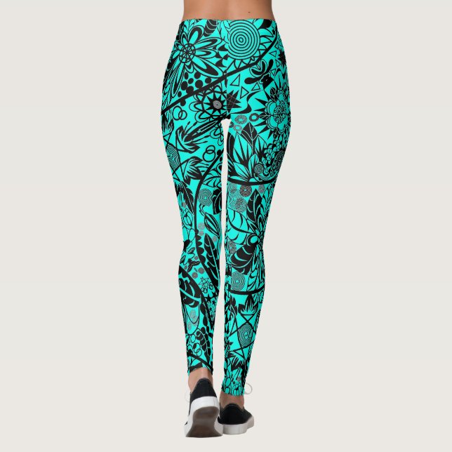 Aqua Blue Floral Leggings (Back)
