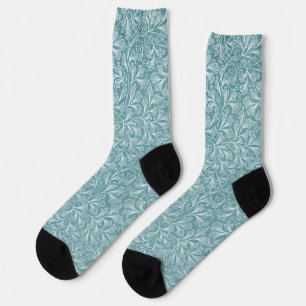Aqua Blue Floral Pattern Crazy Cute Socks