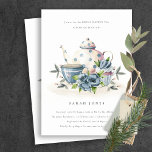 Aqua Blue Floral Teapot Cup Bridal Shower Invite<br><div class="desc">If you need any further customisation please feel free to message me on yellowfebstudio@gmail.com.</div>