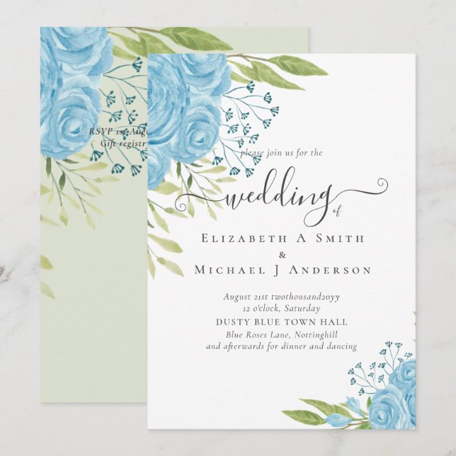 Aqua Blue Floral Wedding  (Front/Back)