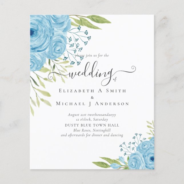 Aqua Blue Floral Wedding  Flyer (Front)