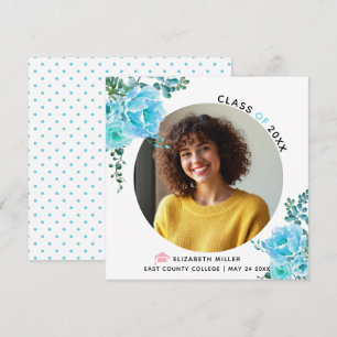 Aqua blue flowers Class of 2025bgraduation photo Announcement