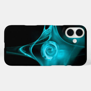 AQUA BLUE FRACTAL ROSE iPhone 16 PLUS CASE