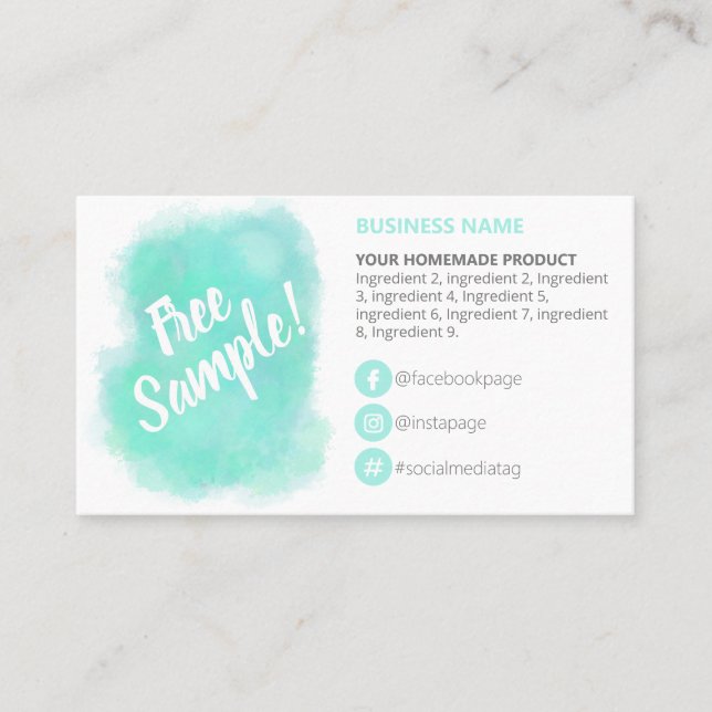 Aqua Blue Free Sample Ingredients Instructions Business Card (Front)