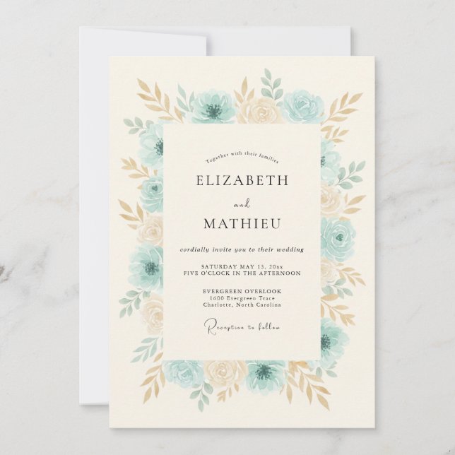 Aqua Blue Gentle Spring Wedding Invitation (Front)