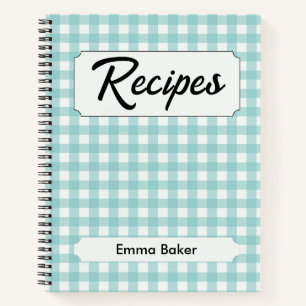 Aqua Blue Gingham Retro Custom Recipe Books