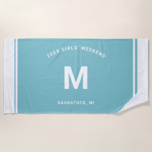 Aqua Blue Girls Personalised Name Beach  Towel