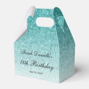 Aqua Blue Glam Glitter Personalised Favour Box