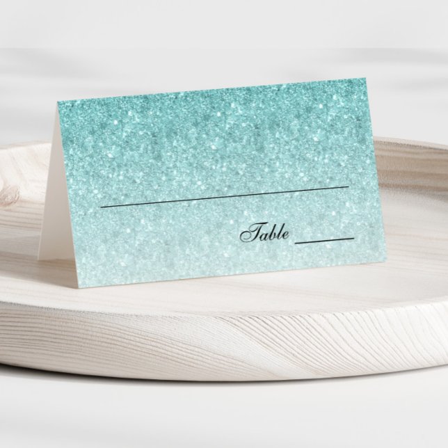 Aqua Blue Glam Glitter Place Card (Creator Uploaded)
