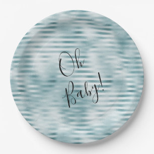Aqua Blue Glam Stripes Paper Plate