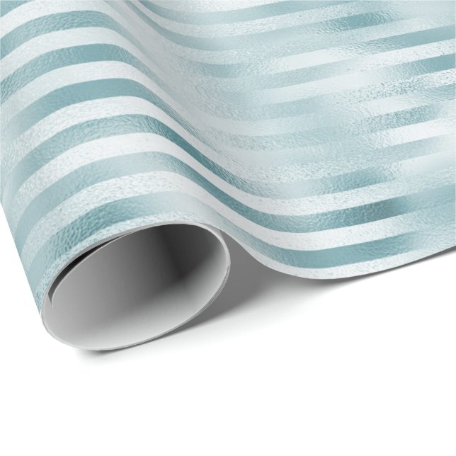 Aqua Blue Glam Stripes Wrapping Paper (Roll Corner)