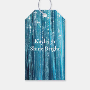 Aqua Blue Glam Tinsel Stripes Gift Tags