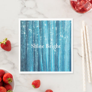 Aqua Blue Glam Tinsel Stripes Napkin