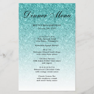 Aqua Blue Glitter Glam Party Menu