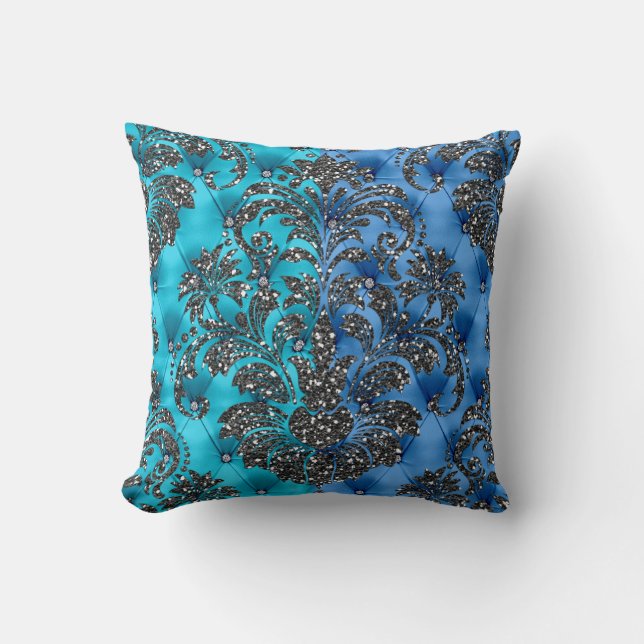 Aqua/Blue Glitter Two Tone Satin  Pillow (Front)
