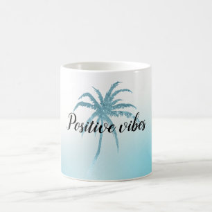 Aqua Blue Glitzy Sparkle Tropical Palm Tree Coffee Mug