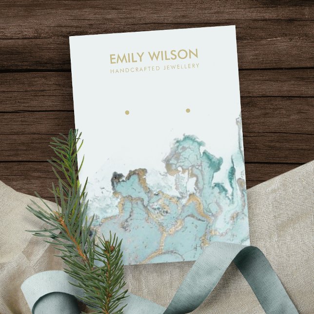 AQUA BLUE GOLD AGATE MARBLE EARRING DISPLAY CARD (Creator Uploaded)