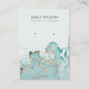 AQUA BLUE GOLD AGATE MARBLE STUD NECKLACE DISPLAY BUSINESS CARD