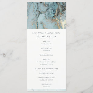 AQUA BLUE GOLD AGATE WEDDING CEREMONY PROGRAM MENU