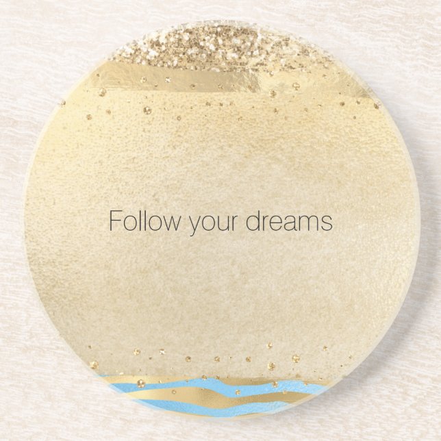 Aqua Blue Gold Glitter Confetti Animal Print       Coaster (Front)