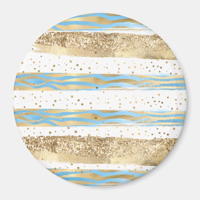 Aqua Blue Gold Glitter Confetti Zebra Animal  Magnet (Front)