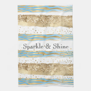 Aqua Blue Gold Glitter Confetti Zebra Animal  Tea Towel
