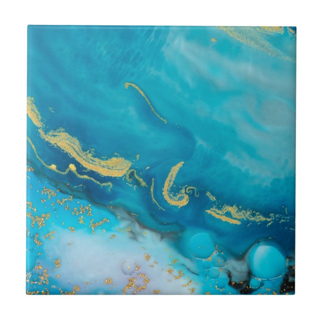 Aqua Blue Gold Marble Tile (Front)