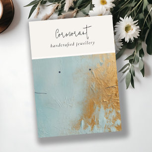 Aqua Blue Gold Oil Paint Texture Earring Necklace Business Card