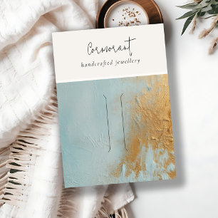 Aqua Blue Gold Oil Paint Texture Hairpin Display Business Card