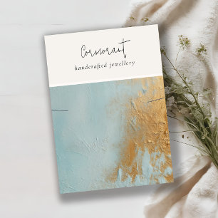 Aqua Blue Gold Oil Paint Texture Necklace Display Business Card