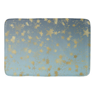 Aqua Blue Gold Ombre Stars Bath Mat