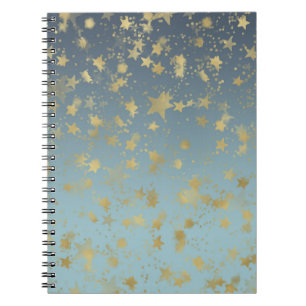 Aqua Blue Gold Ombre Stars Notebook