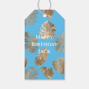 Aqua Blue Gold Tropical Leaves Gift Tags